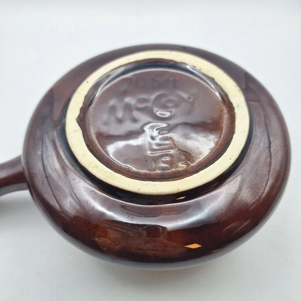 McCoy Pottery Onion Soup Bowl Brown Drip Glaze Handle‎ USA Vintage
